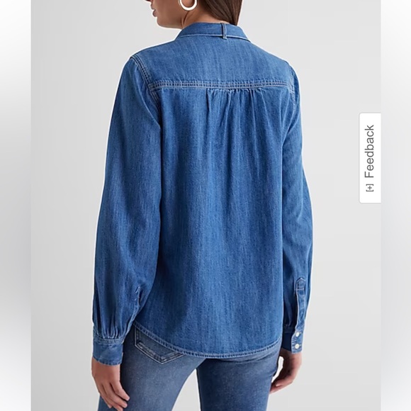 Express Relaxed Denim Tie Neck Portofino Shirt - Picture 3 of 10